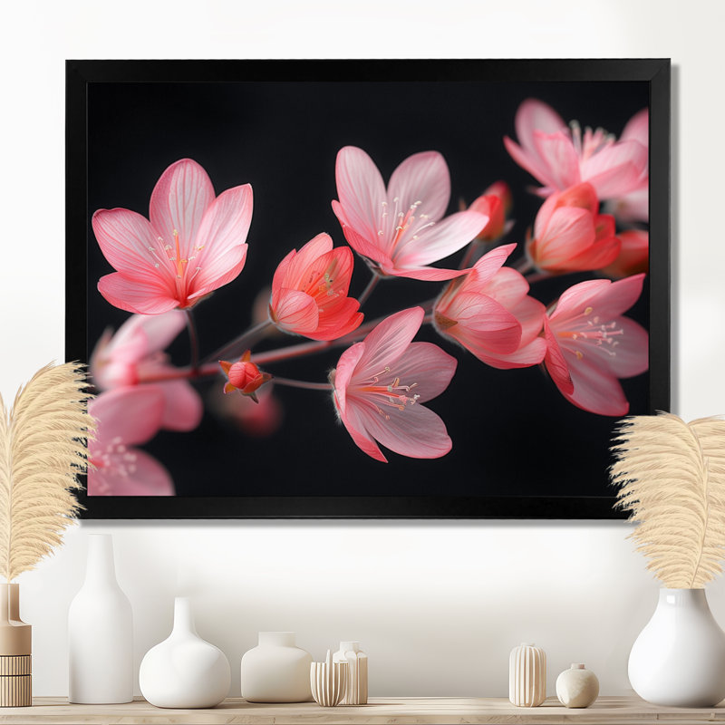 Fleurs de cerisier roses et noires - art mural Cherry Blossom, H 12 po x l 20 po x P 1 po, Toile encadrée noire simple