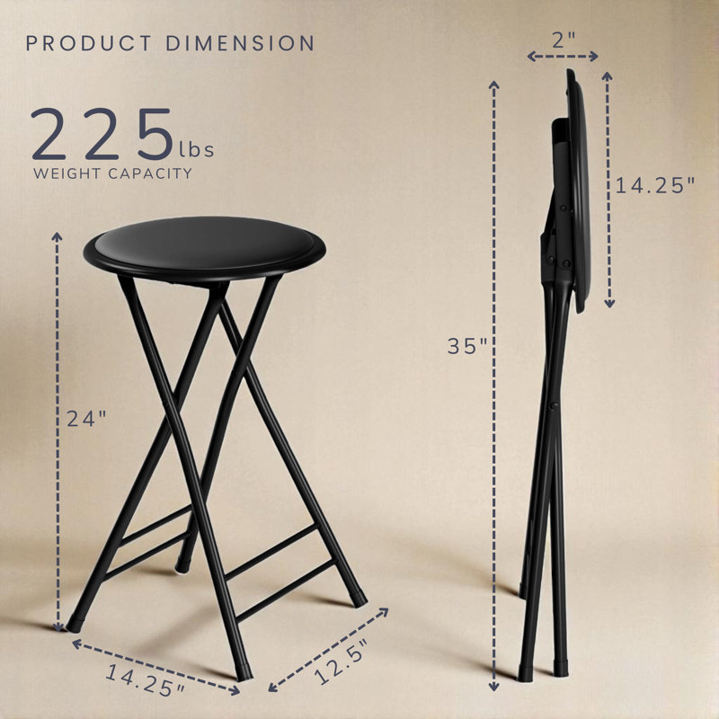 Tabouret pliant sans dossier de 24 pouces avec capacité de 225 lb Lavish Home (noir), Noir, 1