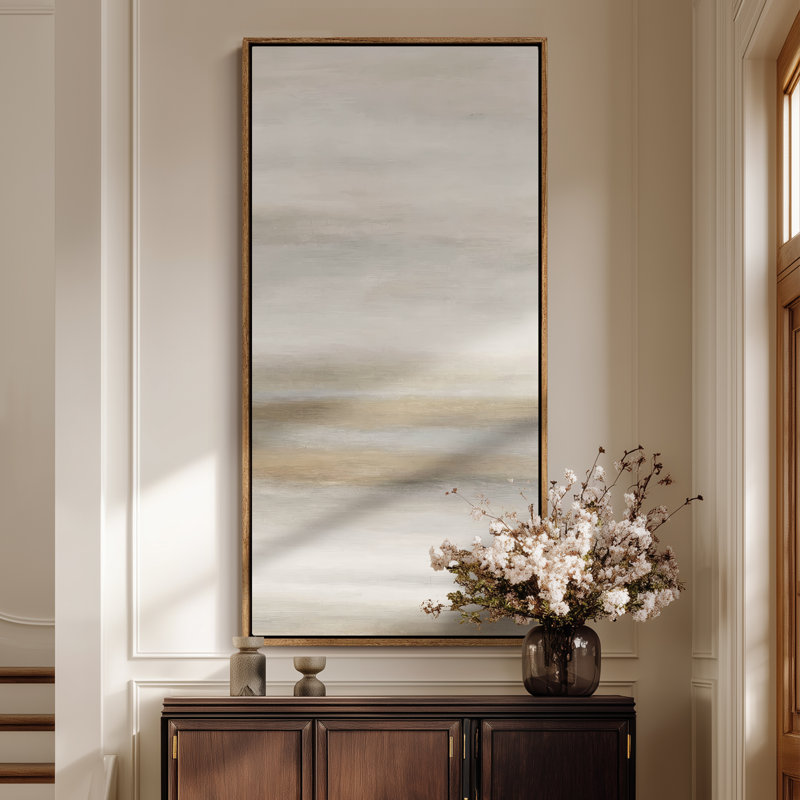 Large Framed Canvas Wall Art - Minimalist Abstract Landscape Prints - 60"x30", Natural, 60" H x 30" W