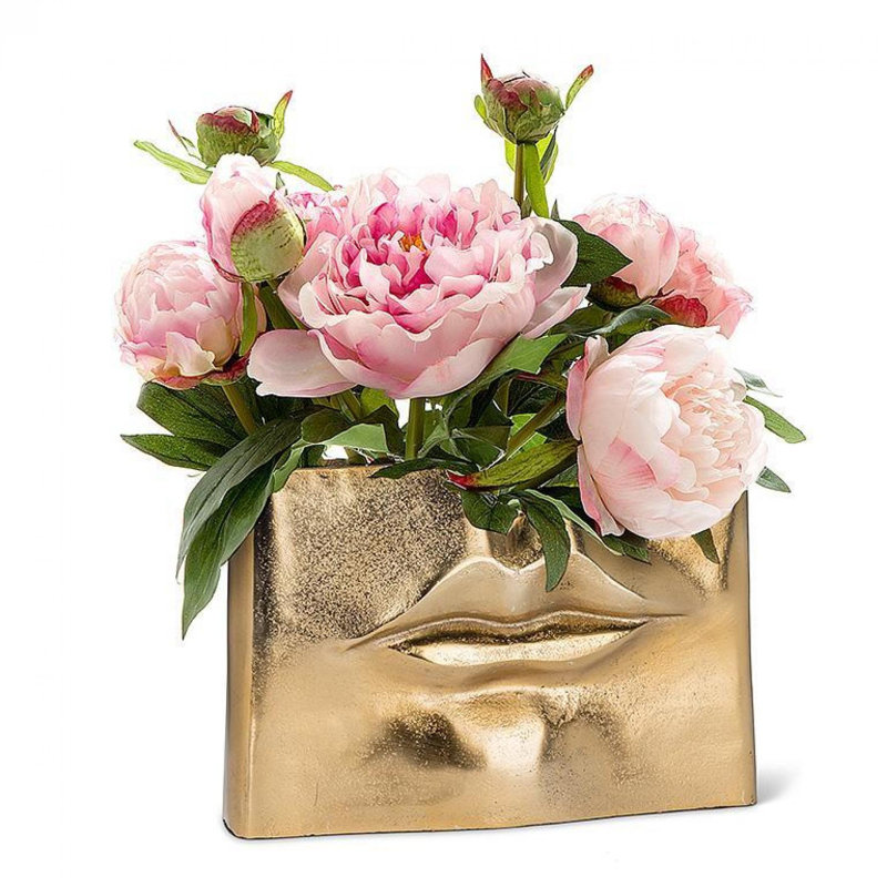 Gold Rectangle Lips Vase, 3" H x 8" W x 6" D