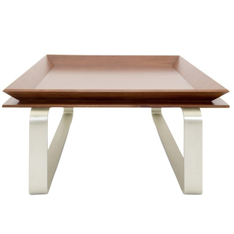 Le Solid Wood Top Coffee Table, Walnut, Polished Nickel