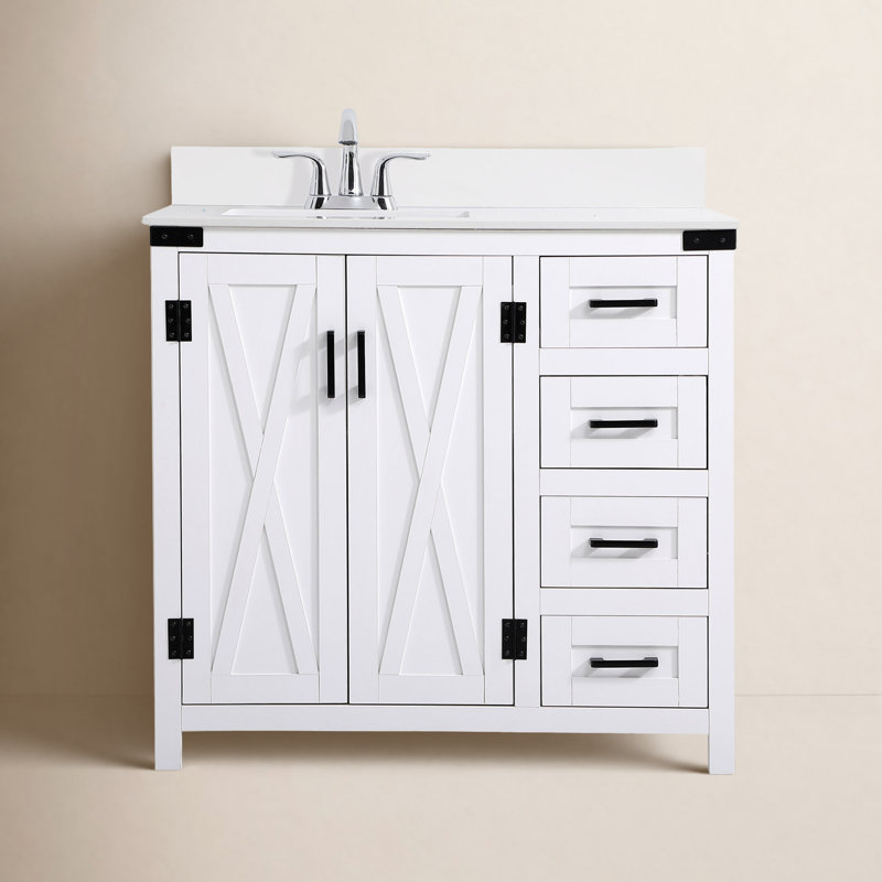 Slayton 36'' Single Bathroom Vanity with Engineered Marble Top, White