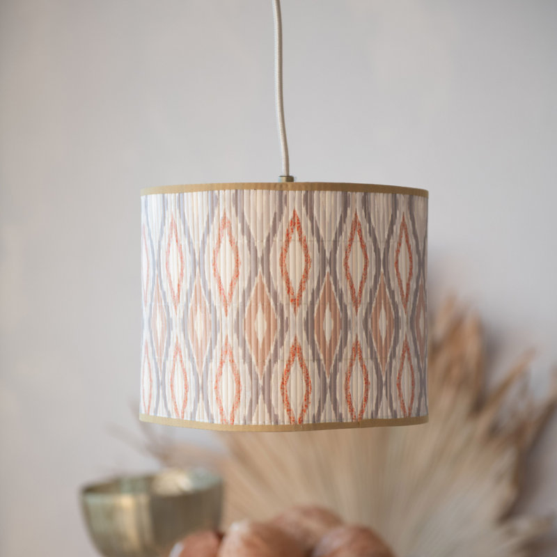 Lampe suspendue en bambou de forme organique avec motif imprimé