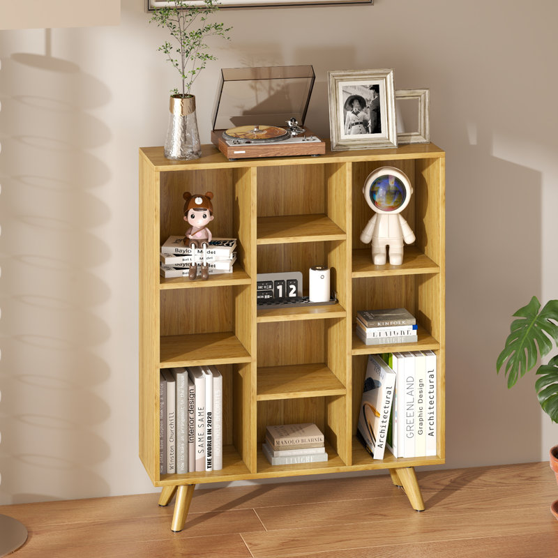 Louise 10 Cubes Storage Bookcase For Living Room, Bedroom, Office, 4 Shelves (38.78"H x 31.89"W x 9.45"D), Oak