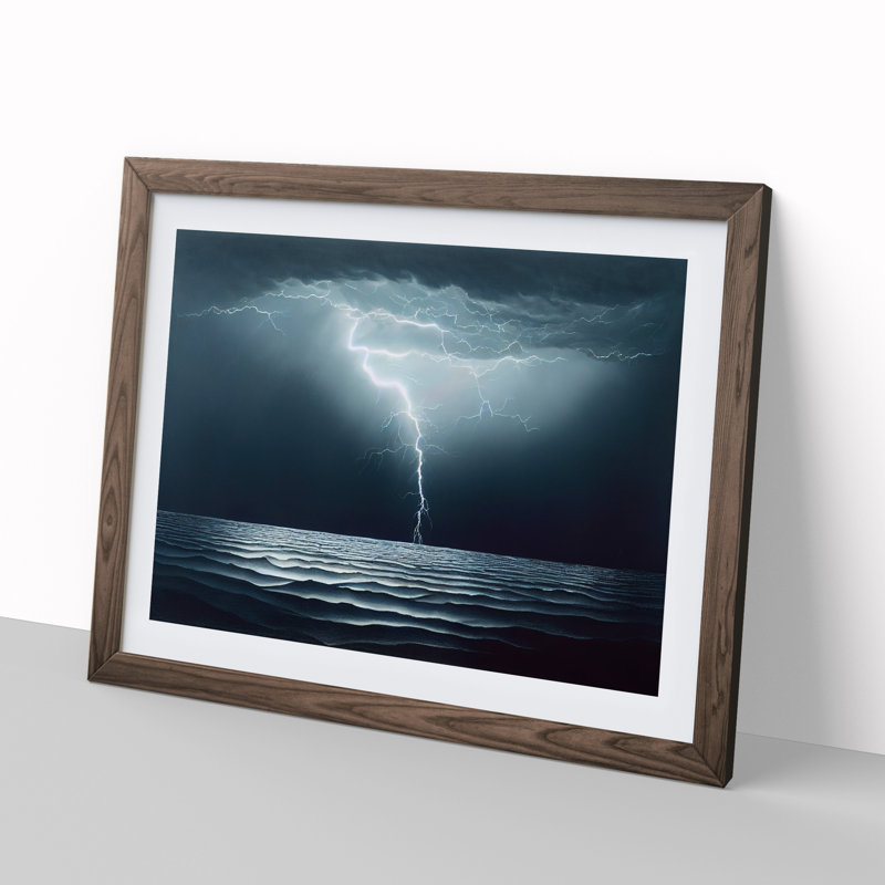XH1022-3035X Electrifying Ocean Thunderstorm - Single Picture Frame Print, 46cm H x 64cm W x 2cm D, Walnut 