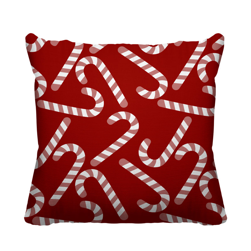 Coussin décoratif intérieur / extérieur Christmas Candy Cane, L 17 po x H 17 po, Rouge