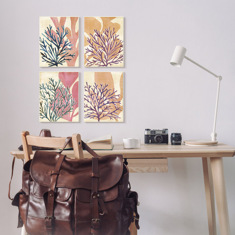 Ensemble de 4 impressions d’art graphique, "orange Purple Kelp" par Annie Warren, Giclée encadrée noir minuit