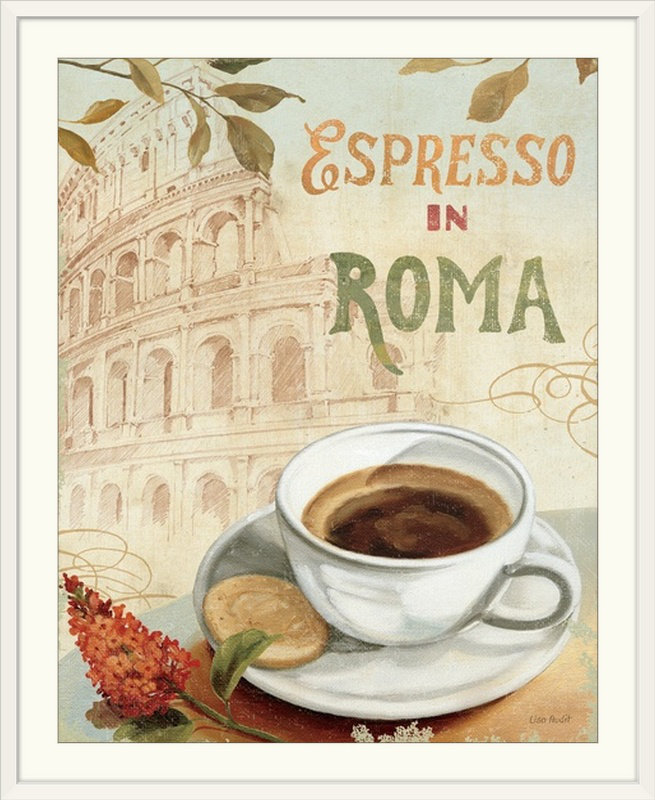 «Cafe in Europe III» par Lisa Audit, affiche vintage, H 20 po x l 16 po x P 1,5 po, Toile