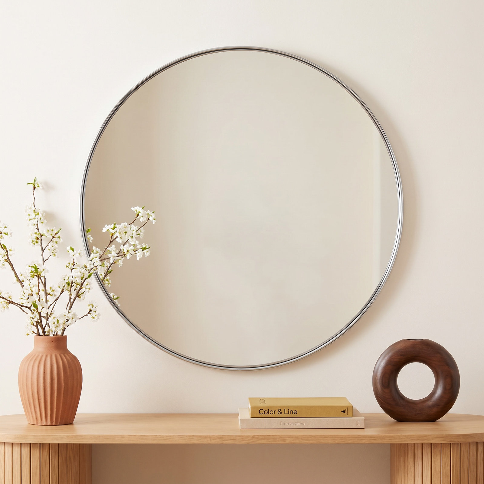 Steele Polished Silver Round Mirror