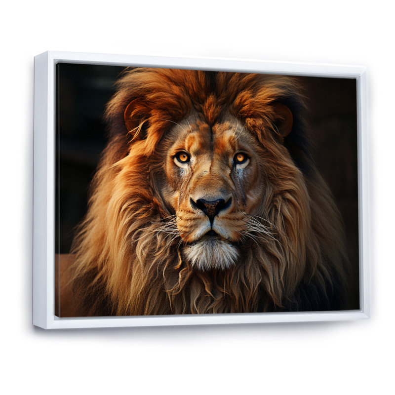 «Lion Portrait - Lion», reproduction sur toile encadrée, H 16 po x l 32 po x P 1 po, Cadre flottant blanc