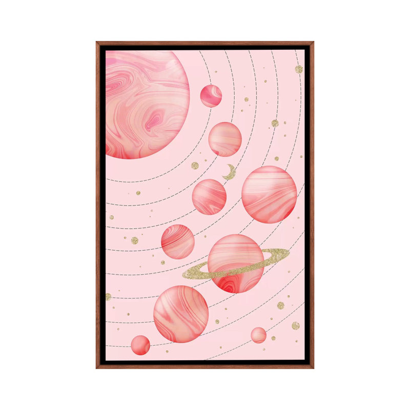 Système solaire, art encadré, Toile avec cadre en bois classique, H 48 po x l 32 po x P 1,5 po