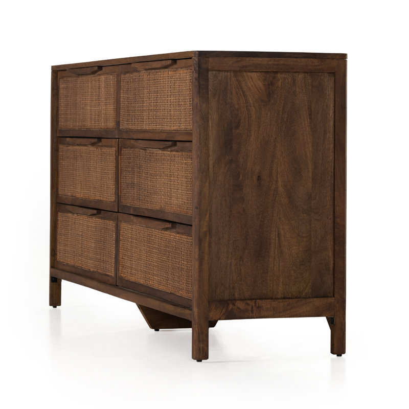 Sydney 6 Drawer Dresser, Brown Wash/Brown Cane