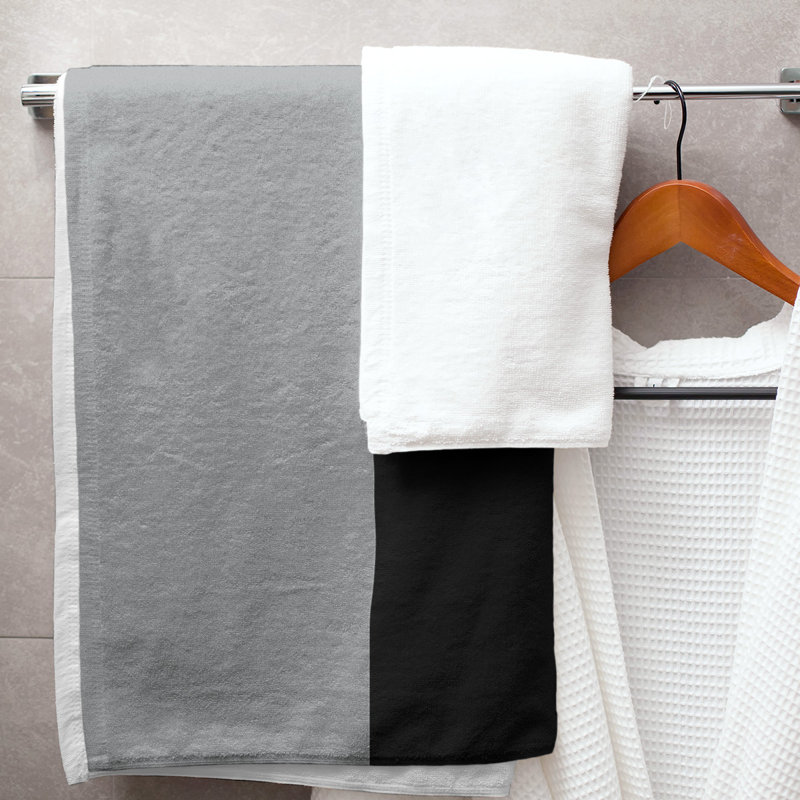 Lightweight Bath Towel, Silver/Black/Silver, Poly/Cotton