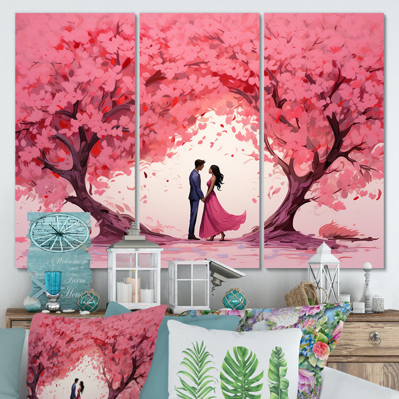 Couple Love Under The Tree II - Paysage romantique, art mural, Toile tendue, H 28 po x l 36 po x P 1 po
