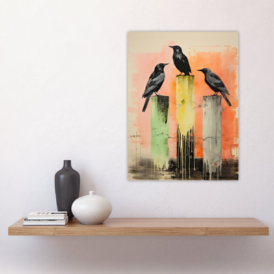 Wall Art Print Three Crows Sitting on a Pier Poster Picture