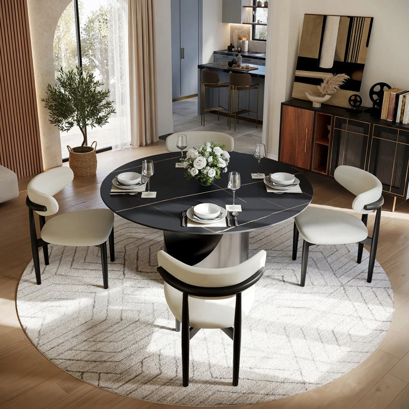 Table de salle à manger Modern Modern, H 29,5 po x L 51 po x l 51 po, Noir, Gris