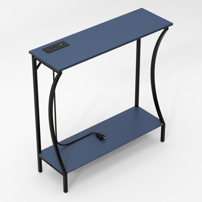 29.5'' Narrow Console Table with Power Outlets, Blue