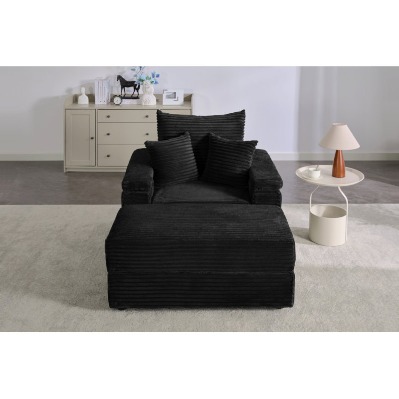 single Sofa with cup holder and Ottoman, Black Corduroy