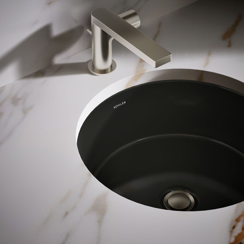 Verticyl Ceramic Vitreous China Circular Undermount Bathroom Sink with Overflow, Black Black