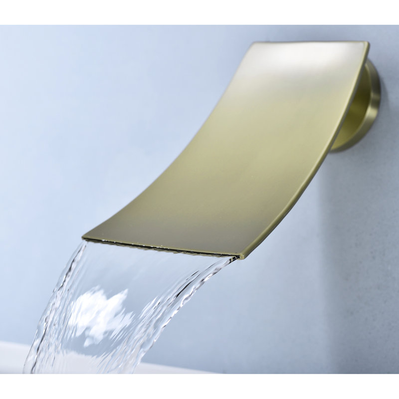 Golden Wall Mount Bathroom Faucet - Wide Waterfall Spout For A Stylish And Precise Control In Gold Sophisticated Style With Valve