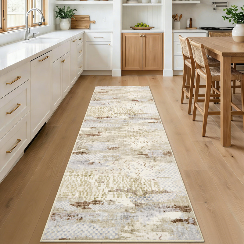 2'x6' Boho Abstract Machine Washable Runner Rug with Non-Slip Rubber Backing - Low-Pile, Stain Resistant Carpet for Hallway, Kitchen, Entryway