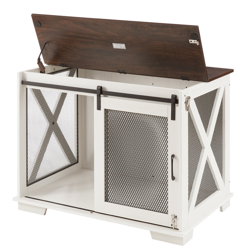 White Dog Kennel With Metal Latch And Adjustable Partition, Look Crate Sliding Door Removable Partition For Comfort,