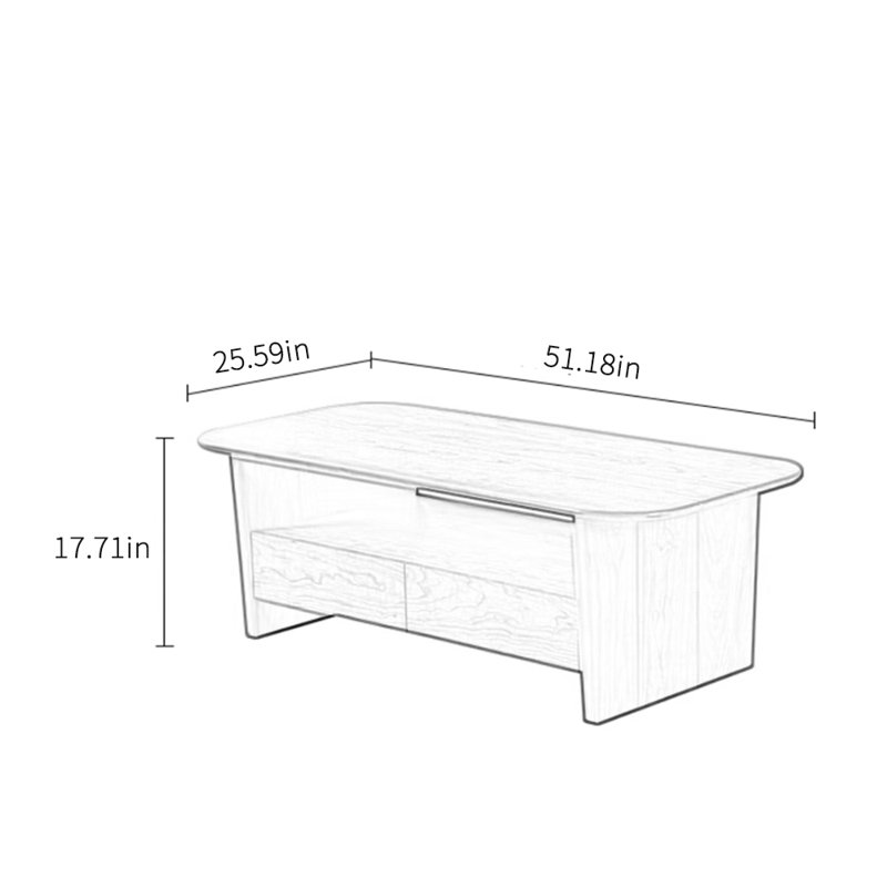 Solid wood tea table with minimalist design, 17.71" H x 51.18" L x 25.59" W
