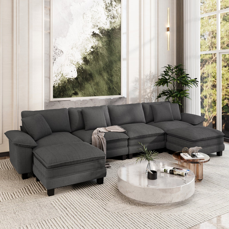 158" Modular Sectional Sofa, Oversized U Shaped Couches With Ottomans, 6-seater Deep Seat Sofa With Throw Pillow
