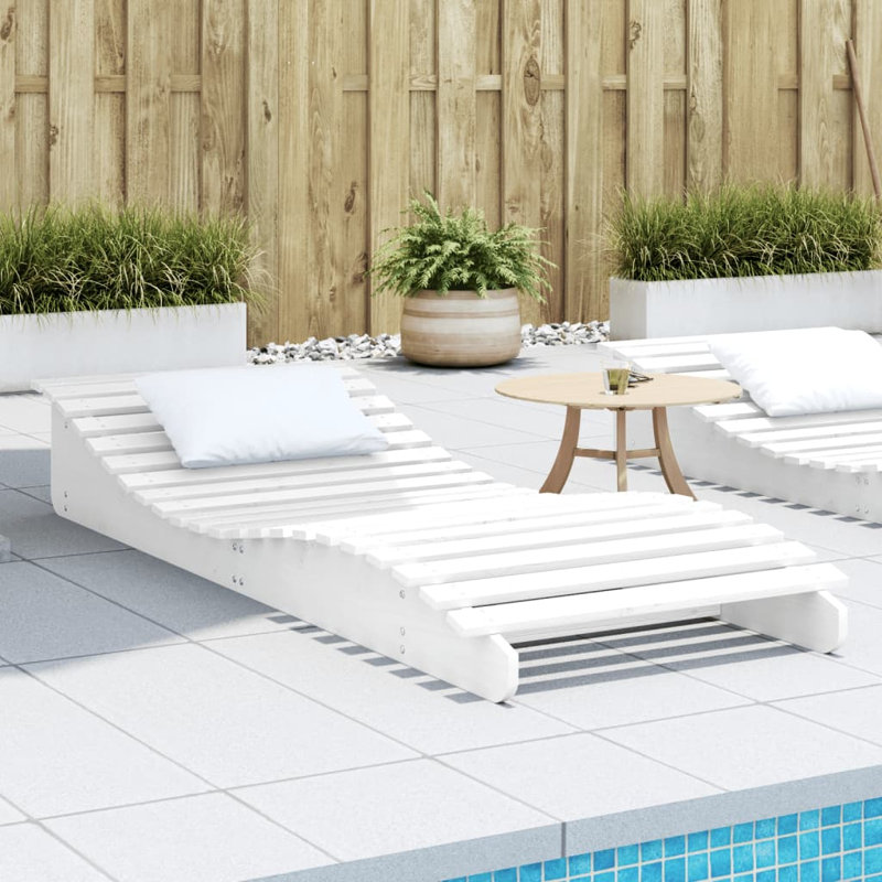  Sun Lounger White Solid Pine Wood 80.7 X 31.5 X 12.4 In Ergonomic, White