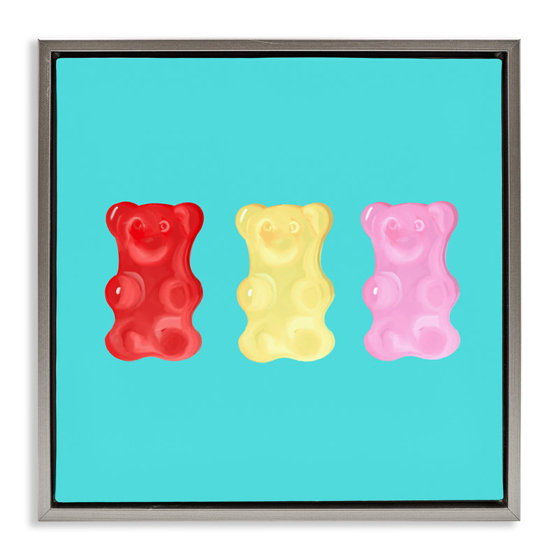 Mignons bonbons à l'ours gélifié, Cadre flottant gris lustré, H 18 po x l 18 po