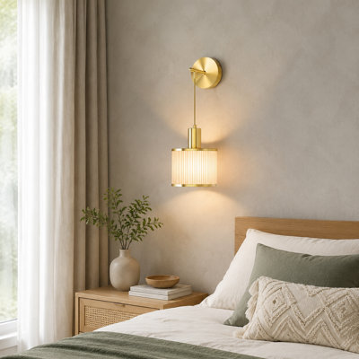 Set of 2 Gold Cordless Rechargeable Wall Sconces with Remote Control and 9-Color Dimmable LED Lighting for Bedroom, Living Room and Hallway