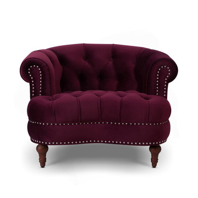 Tufted Upholstered Accent Chair, Burgundy Velvet