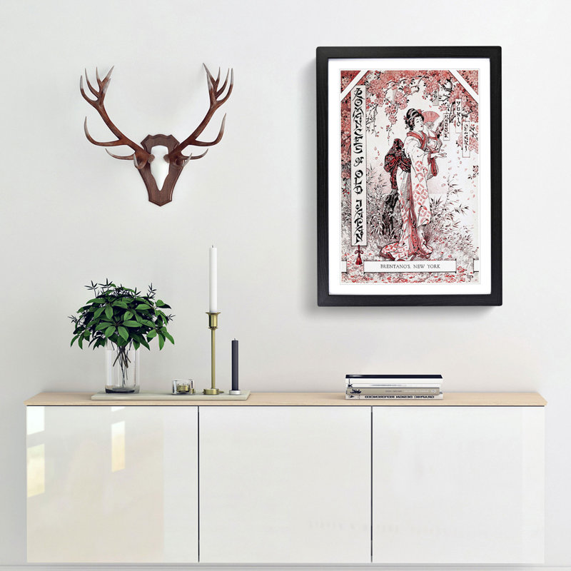 Woman Under the Cherry Blossom Tree - Picture Frame Painting Print, 36cm H x 27cm W x 2cm D, Black Framed