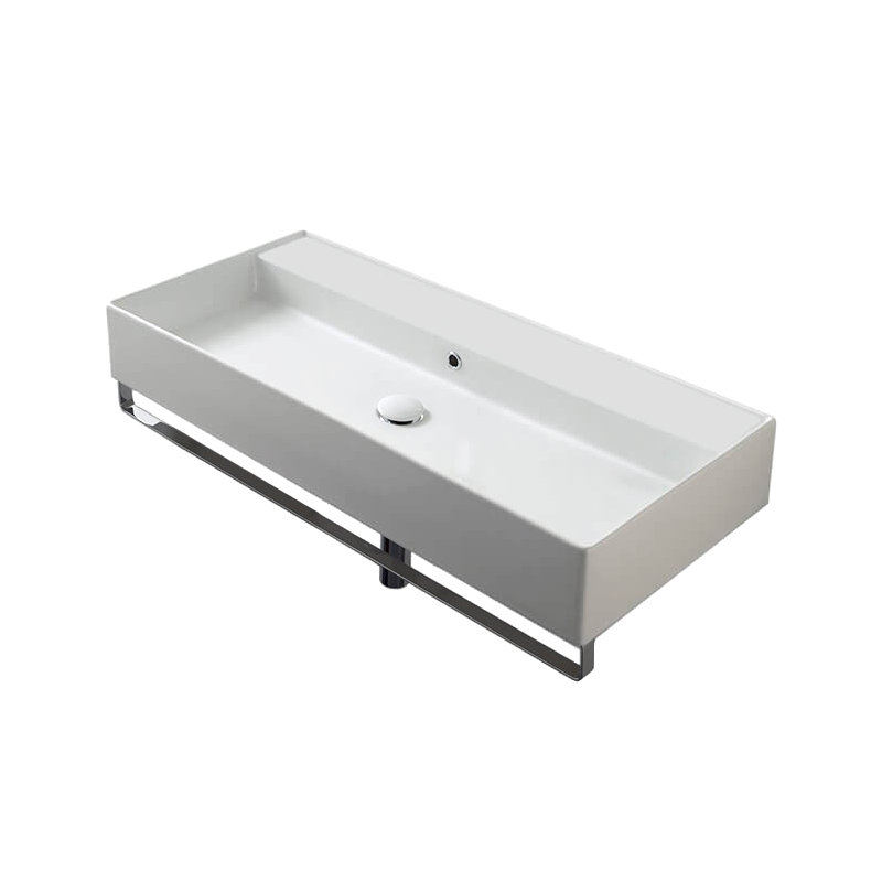 Scarabeo By Nameeks Teorema 18.1'' White Ceramic Rectangular Bathroom Sink with Overflow, No Hole
