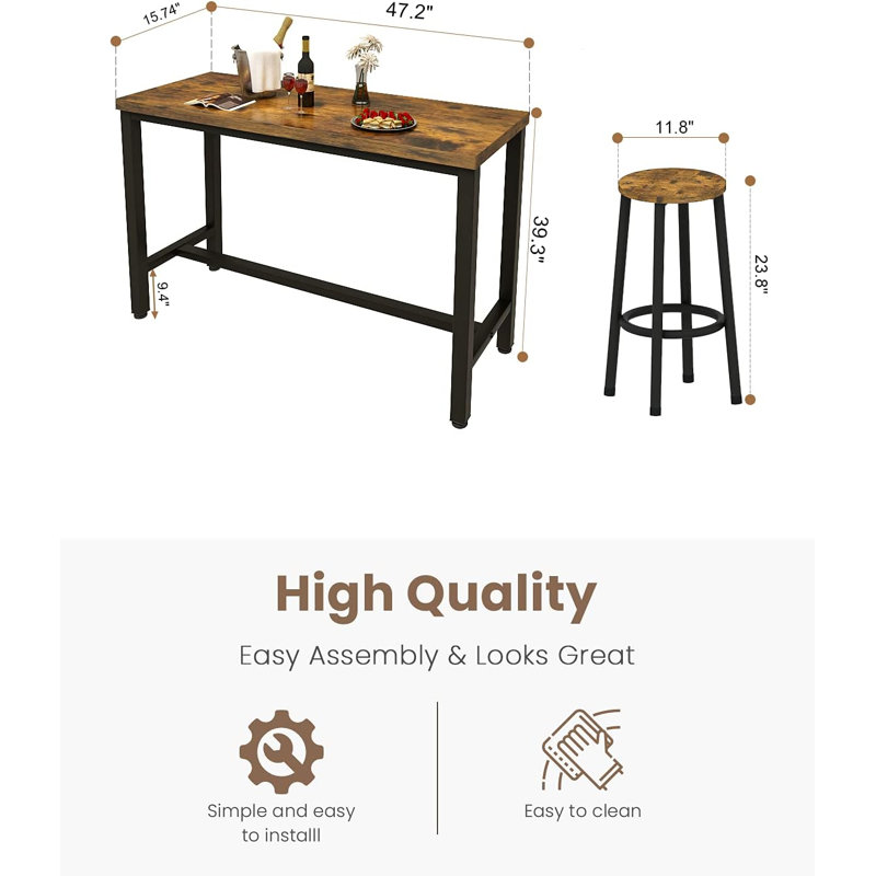 Airess 2 - Person Four Leg Dining Set, 39.3"H x 47.2"L x 15.74"W