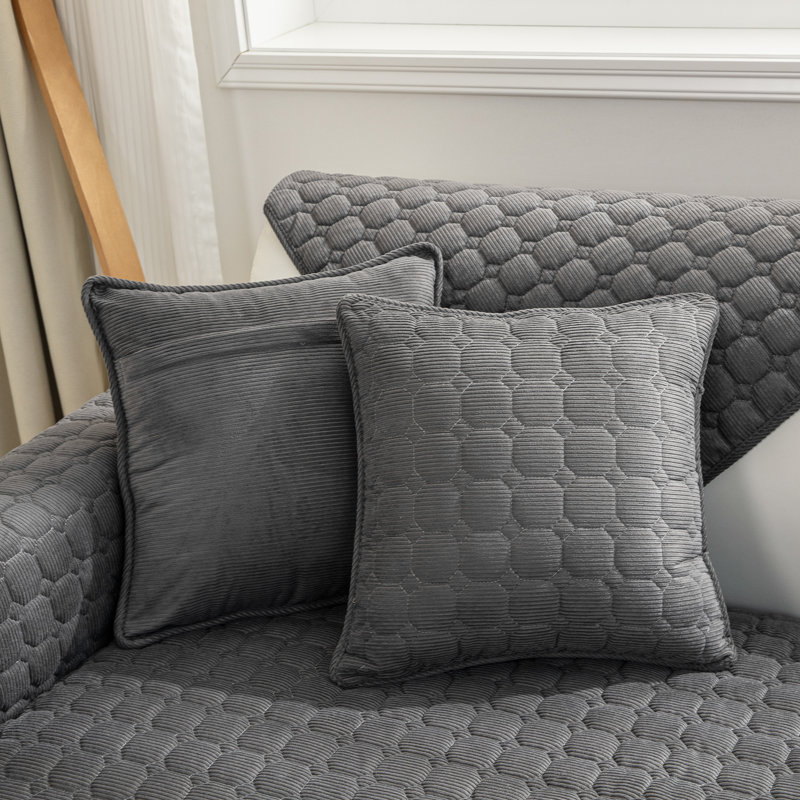 Housse en velours côtelé pour canapé à coussins carrés (sauf les accoudoirs ou la housse arrière), Gris, L 36 po x P 63 po