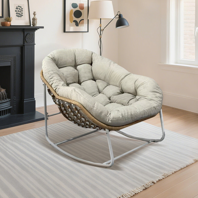 Chaise berçante moderne, structure en métal, dossier ergonomique avec coussin épais, capacité de 330 lb, porche intérieur et avant, jardin, cour arrière, confortable et durable 