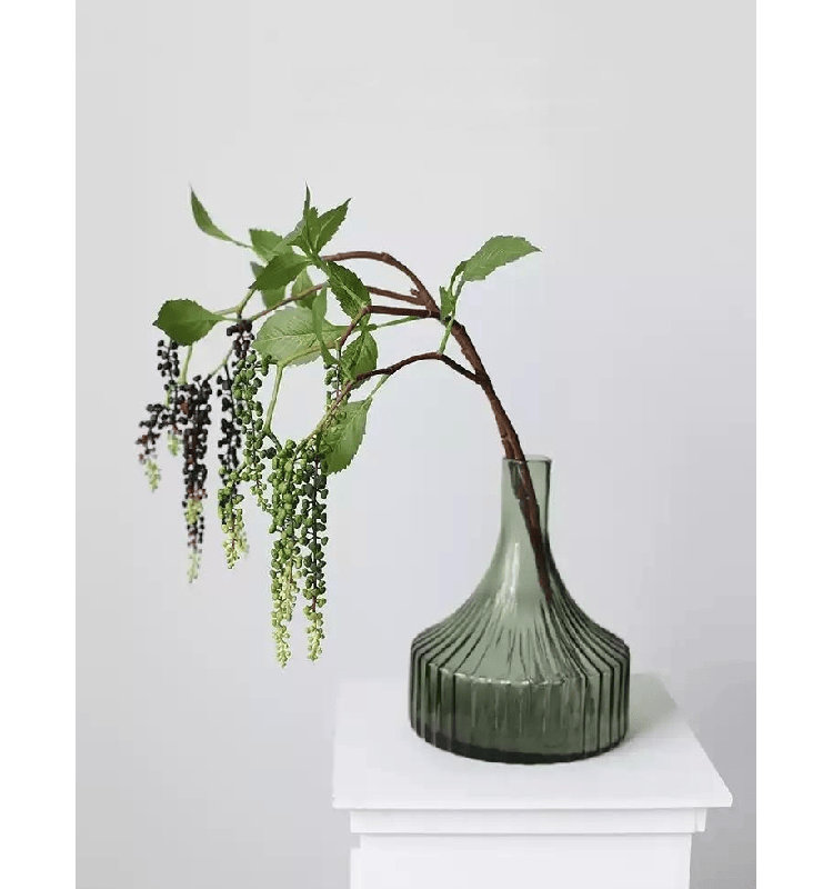 Green Ribbed Glass Vase