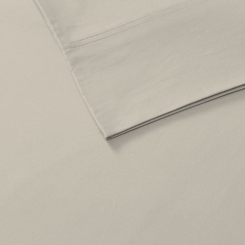 Beige Twin Cotton Percale Deep Pocket Fitted Sheet Set