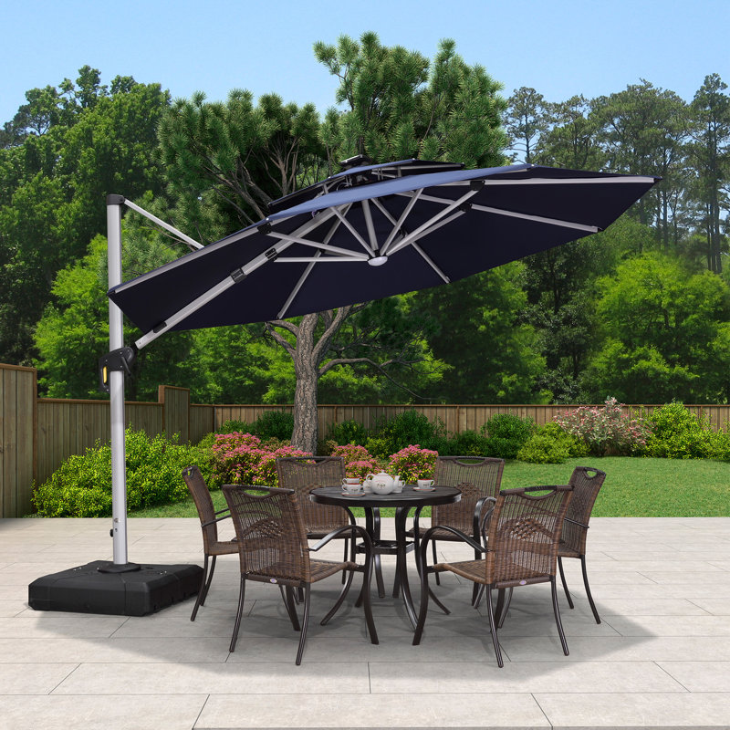 Parasol en porte-à-faux rond avec base 11 pi Lilibeth, bleu marine, Marine