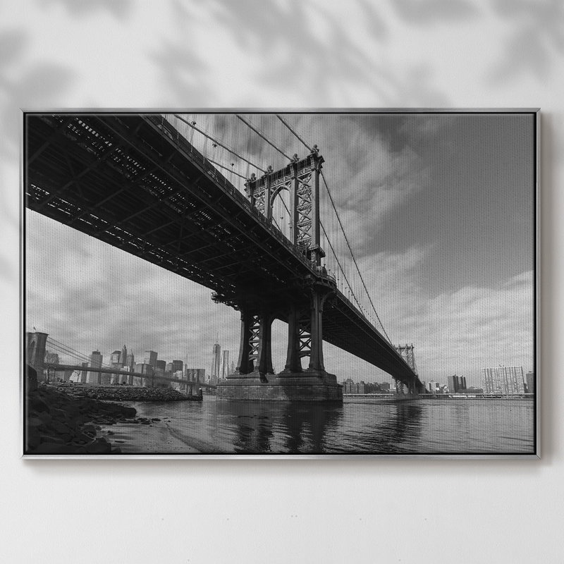 Manhattan Bridge, reproduction d'art sur toile, H 27 po x l 41 po x P 2 po, Argent
