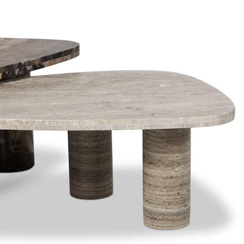 Zion Coffee Table Set-Antique White Marble, Antique White Marble/Rocky Brown Marble, Brown/White