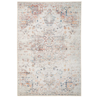 Machine Washable Beige Traditional Persian Style Distressed Living Room Area Rug