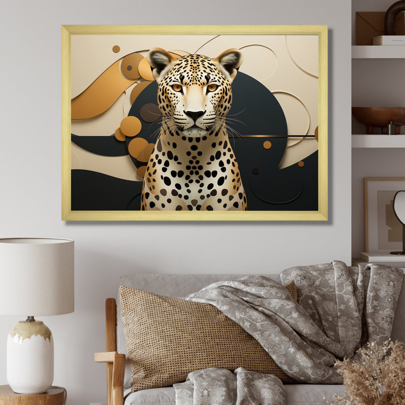 Raykwan Leopard Elegance Geometric On Canvas Print, 34" H x 44" W x 1.5" D, Gold Single Picture Framed