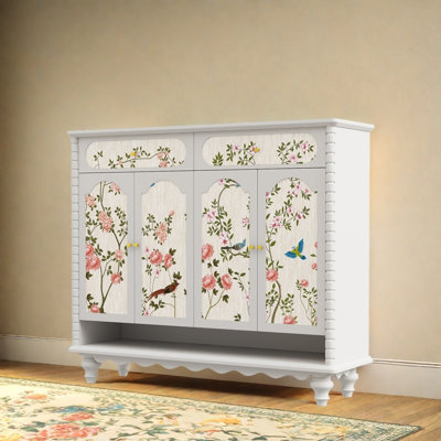 French Solid Wood Floral Shoe Cabinet