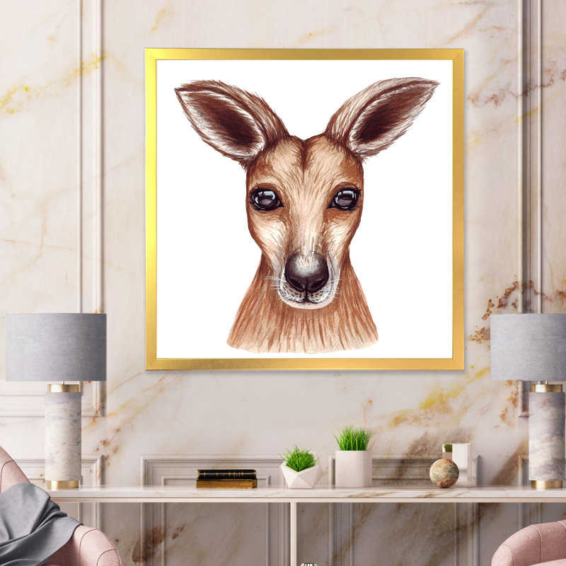 Portrait d'un kangeroo - reproduction d'art sur toile traditionnelle, H 30 po x l 30 po x P 1 po, Encadrement doré
