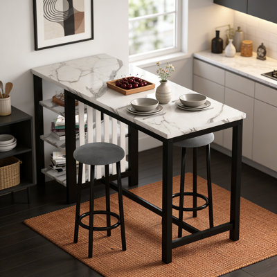 3 - Piece Counter Height Bar Table Set With 2 Upholstered Stools