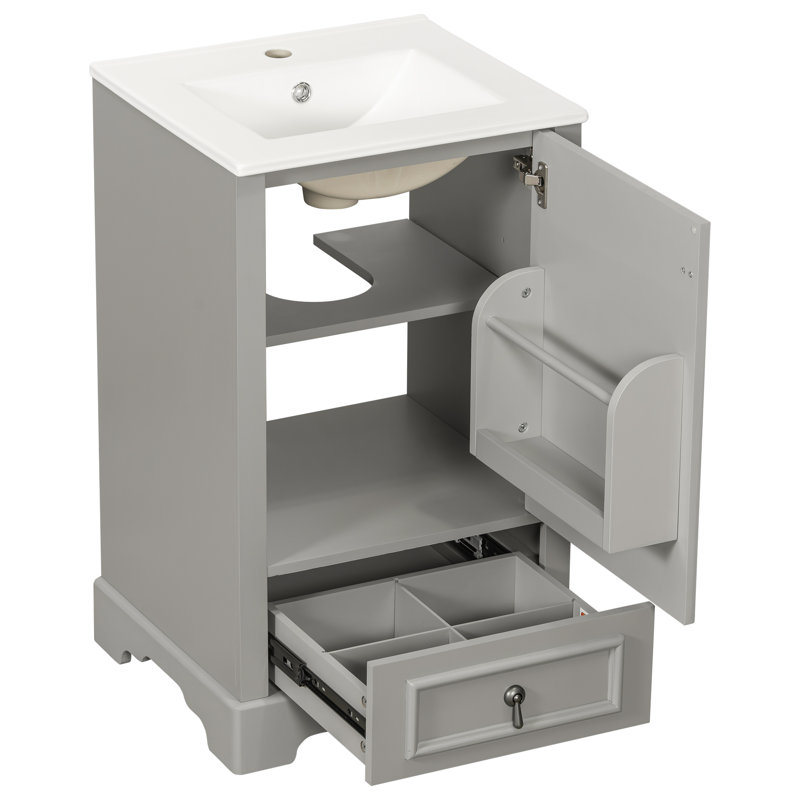 Meuble-lavabo de style moderne avec lavabo, porte à fermeture en douceur, conception peu encombrante, Gris