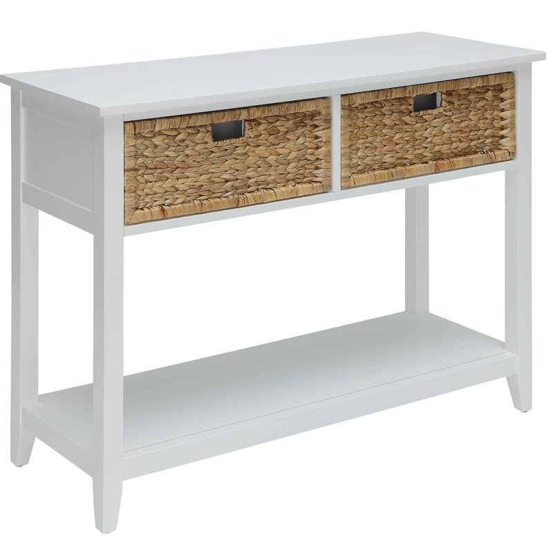Rectangular Console In White With 2 And Shelf Storage Table Open
