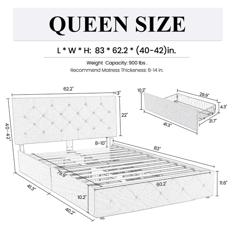 Silvester Modern Upholstered Platform Storage Bed with Wooden Slats, no box spring needed, Queen, Black Diamond Faux Leather